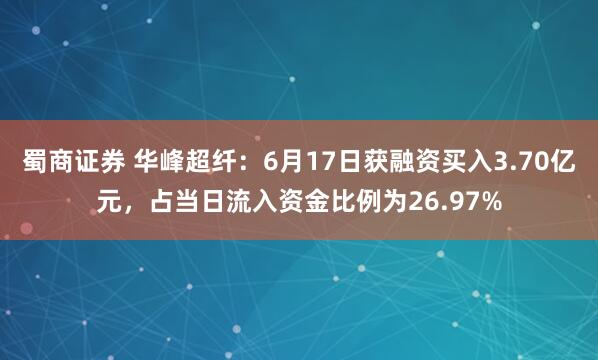 蜀商证券 华峰超纤：6月17日获融资买入3.70亿元，占当日流入资金比例为26.97%