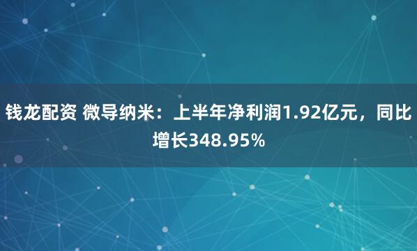 钱龙配资 微导纳米：上半年净利润1.92亿元，同比增长348.95%