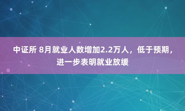 中证所 8月就业人数增加2.2万人，低于预期，进一步表明就业放缓